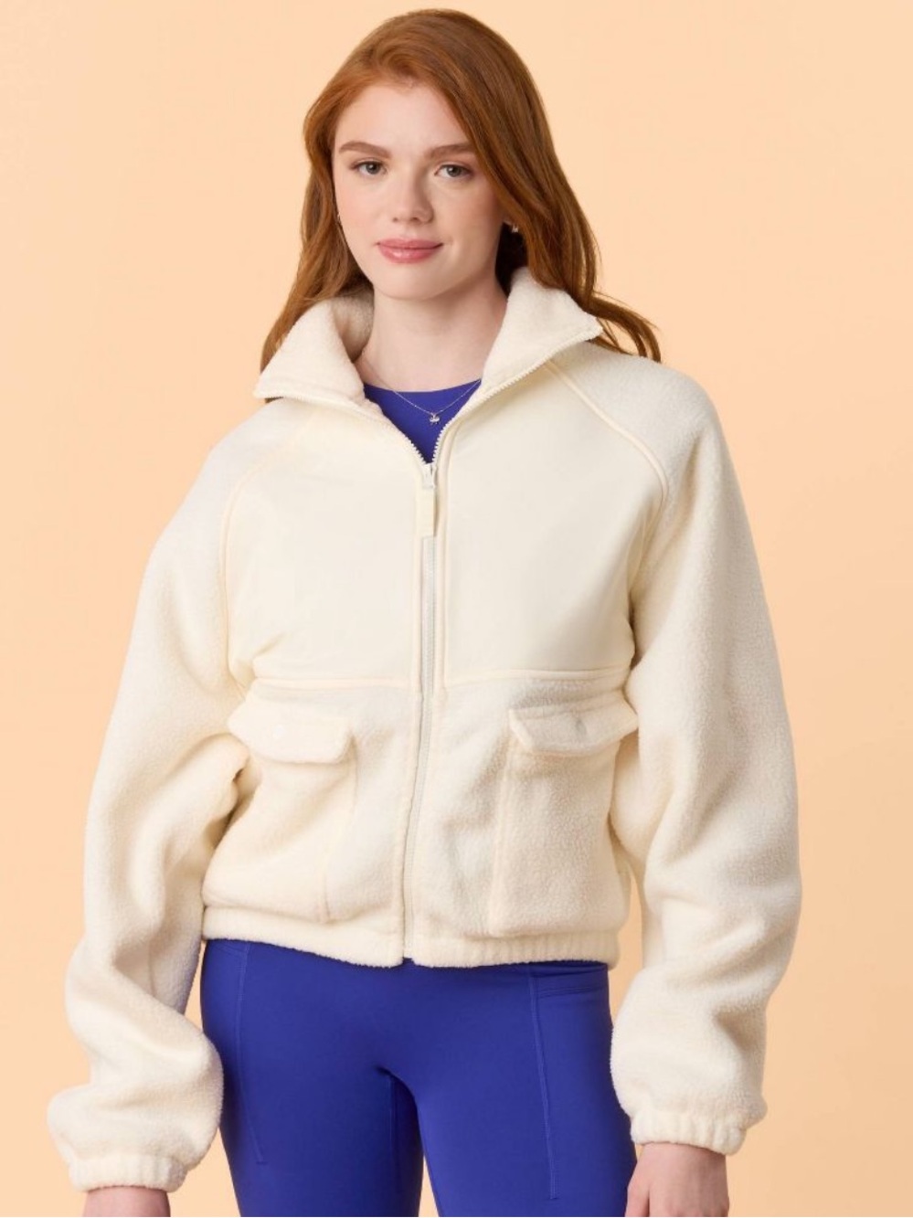 NWT Blogilates Women's Bonfire Fleece Jacket in the Cream colorway Size M
